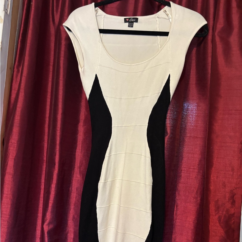 Black and cream sweater dress